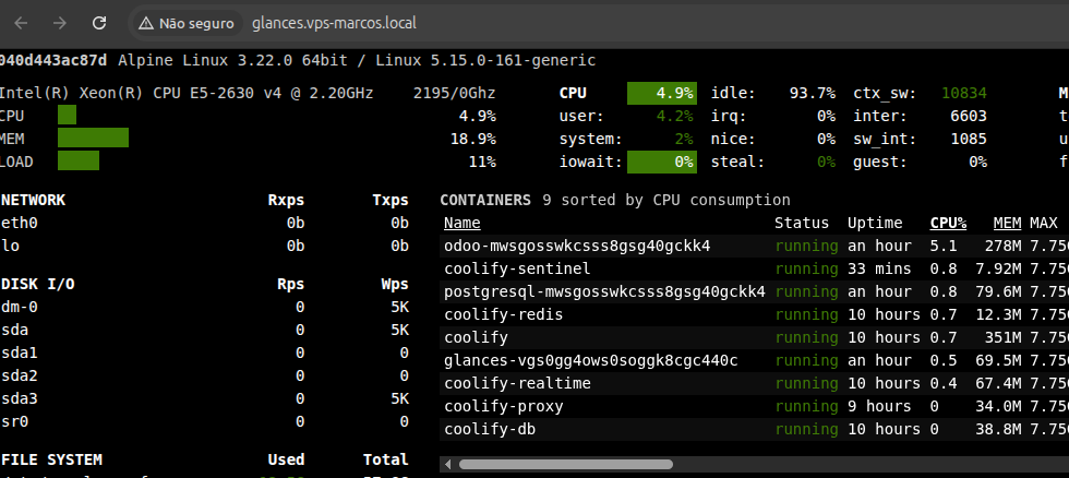 glances Como acessar os aplicativos do Coolify pelo navegador